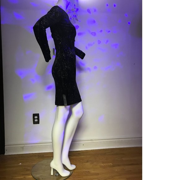 Le Chateau Black Gold Velvet Velour Metallic Evening Cocktail Bodycon Dress NWT - Picture 7 of 10